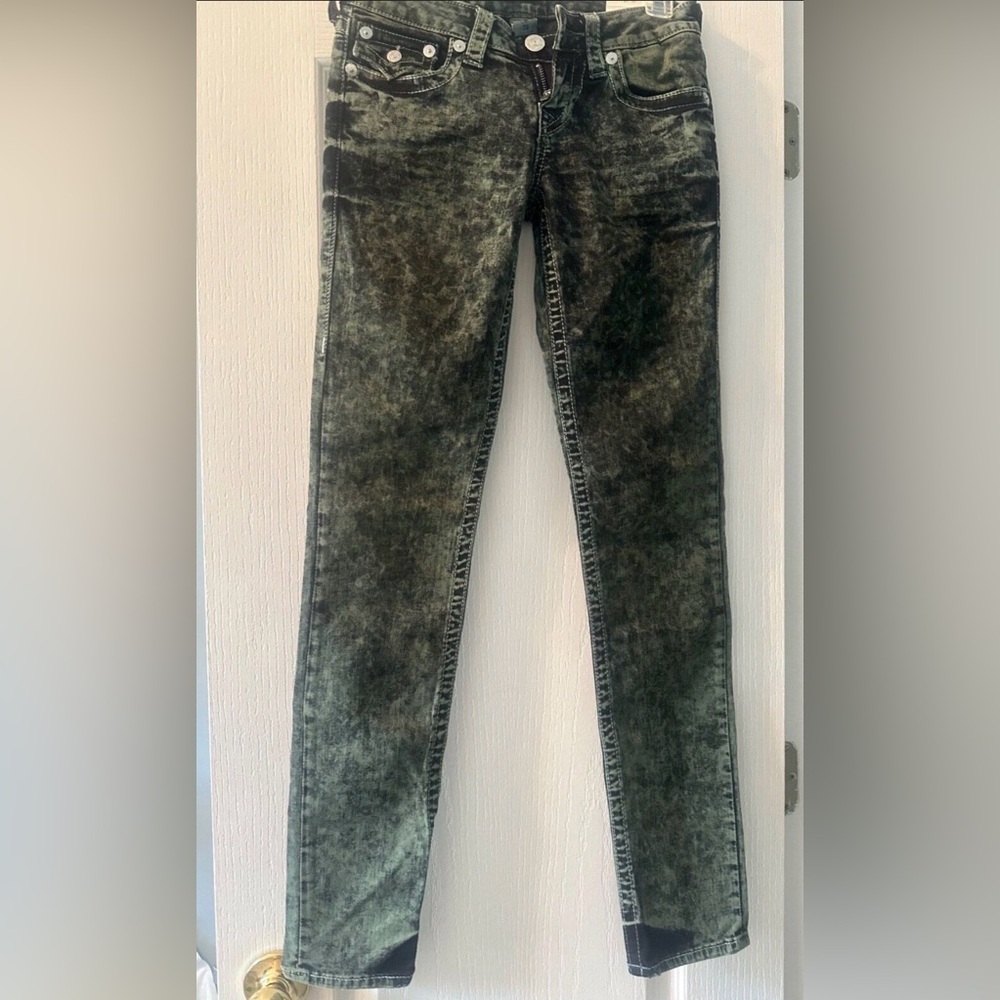 True Religion Skinny Flap Low Rise Olive Tonal Size 28